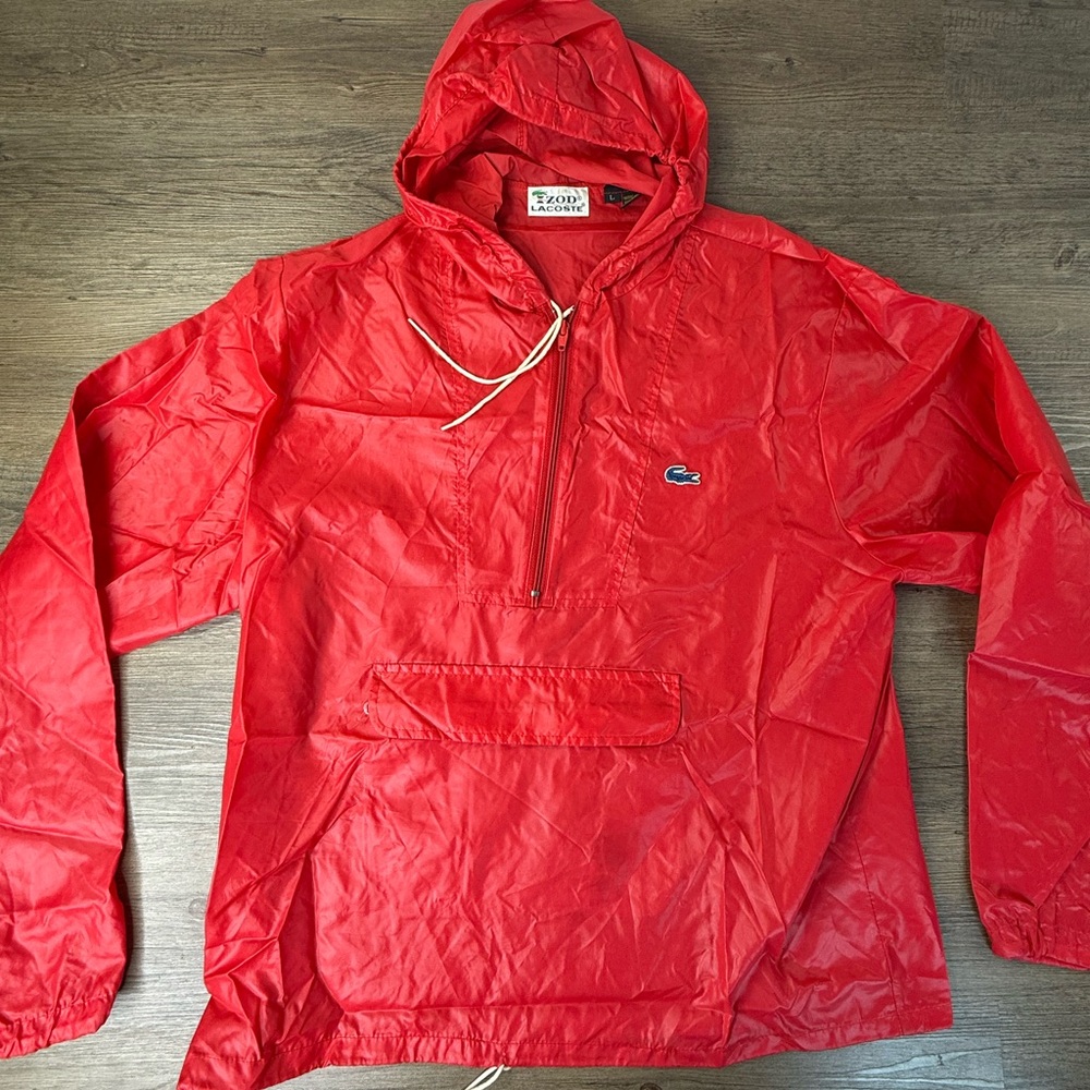 Vintage Men’s IZOD Lacoste Anorak Pullover Windbreaker Rain Jacket Red, size L